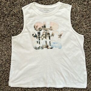 Old Navy White Graphic Muscle Tee Tank Top, Size Medium, Beach California